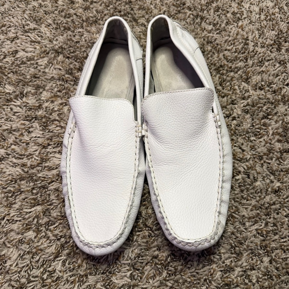 Calvin Klein Deauville White Leather Loafers Slip On Shoes Size 11